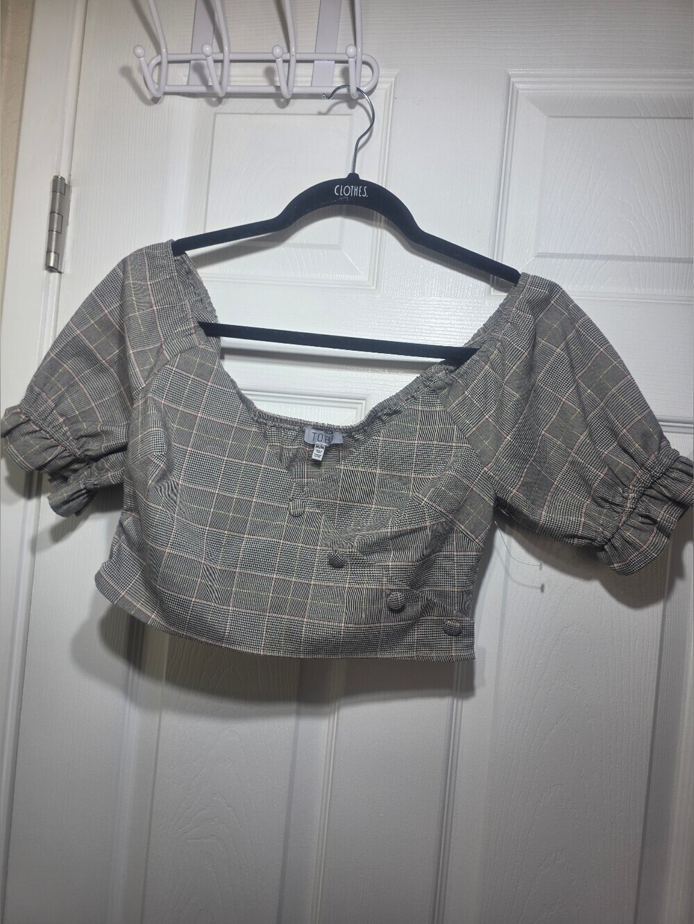 TOBI Plaid Puff Sleeve Crop Top Size M Cottagecore Academia